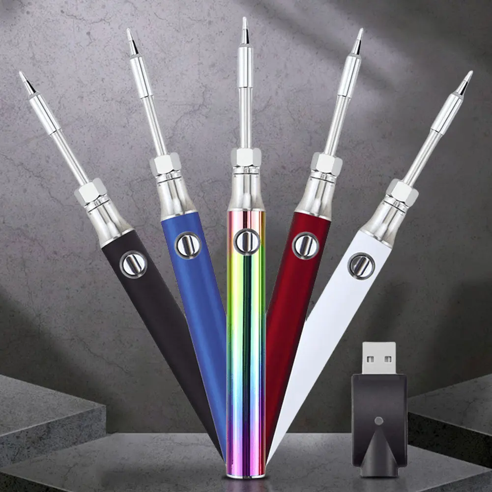 Soldering Iron Kit Soldering Iron Set Soldering Iron 510 Thread Pen Solder Iron 3 Gear Adjustable Voltage 350/650/1100mAh Mini Soldering Iron Kit with USB Charger Battery Cart Pen