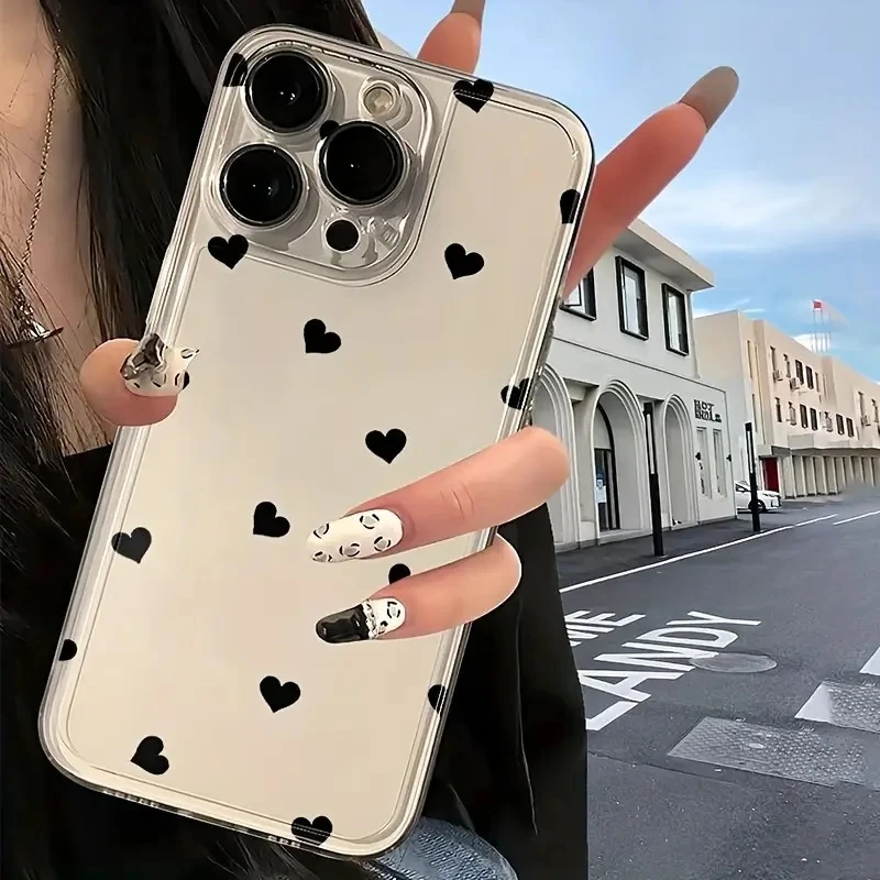 Chic Black Love Pattern Phone Case - Small Size
