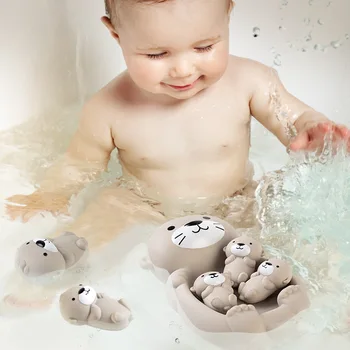 Otter Family Set Baby Bath Toy For Kids Bathroom Stacking Boat Toys Floating Bathtub Toys For Baby Summer Beach Pool Float Toys 2