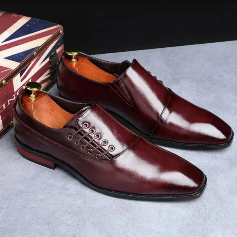 Business Dress Men Shoes Square Toe Leather Shoes Party Wedding Men Quality Gentleman Shoess 48 Casual Man Office