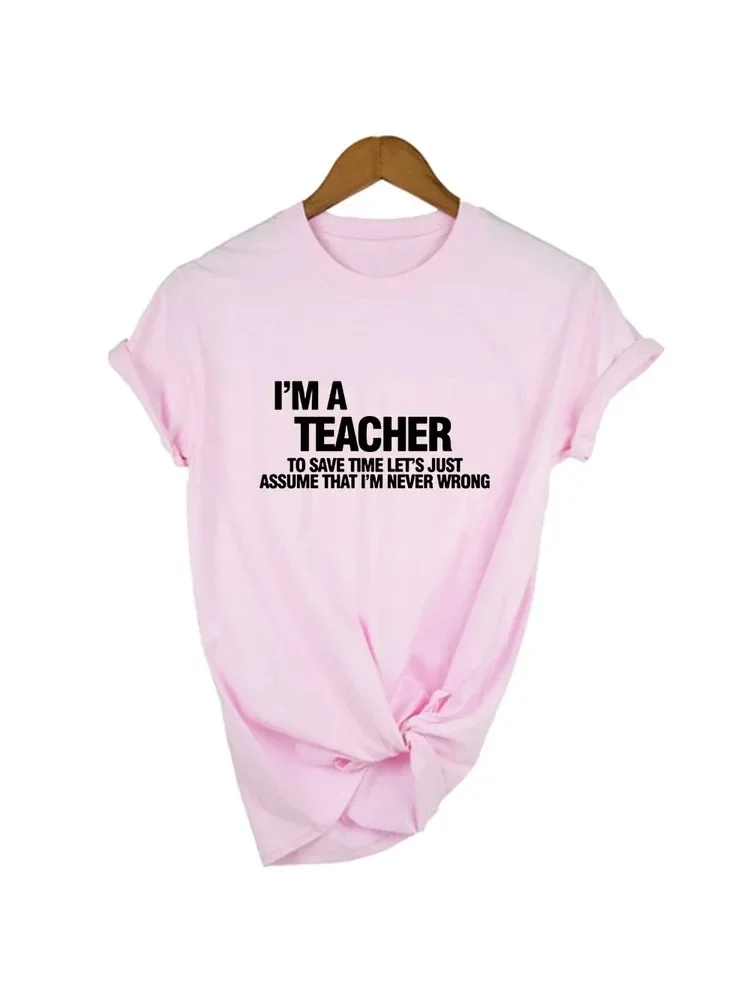 

Женская забавная футболка с надписью «I'm A учитель», футболка с принтом в стиле Харадзюку, футболки с коротким рукавом, женская повседневная черная белая футболка, Женский Топ