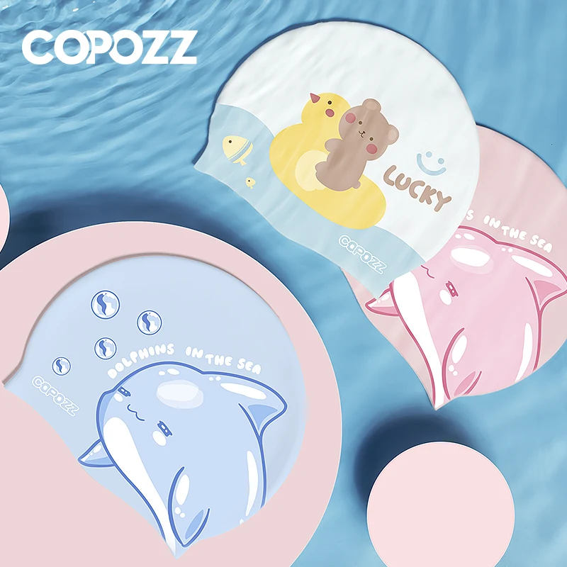 Cuffia Da Nuoto COPOZZ In Silicone Per Bambini 3-12 Anni - Morbida, Impermeabile, Rosa Cactus
