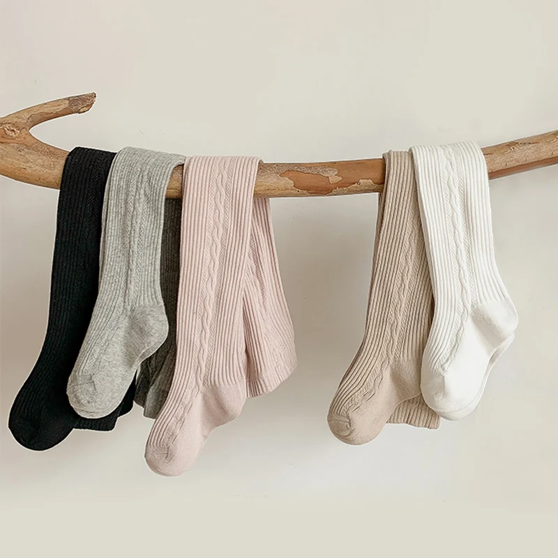 Kids Girls Pantyhose For Spring And Autumn Girls Knitted Leggings Tight Baby Toddlers Footed Pantyhose Solid Dress Dance Socks
