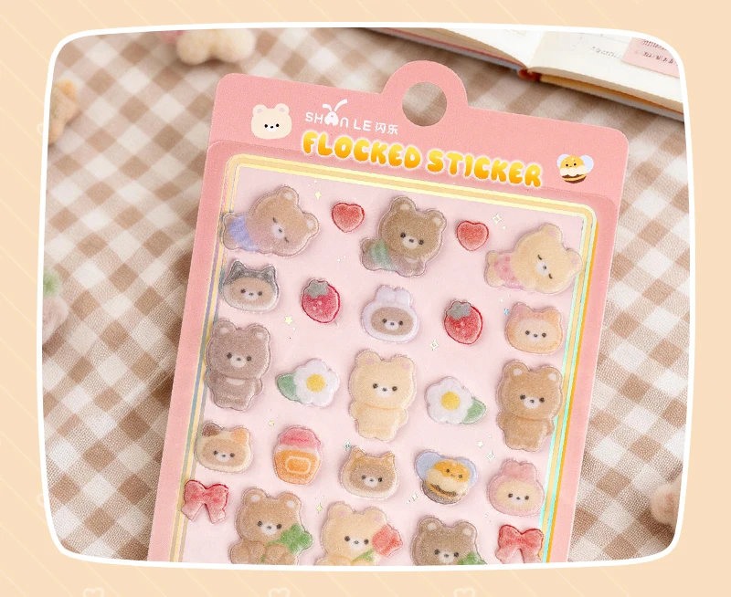 1 pc/6 pcs Cartoon Animals Flocked 3D Relief Stickers Journaling DIY Diary Cute Stationery Sticker Decor School Supplies