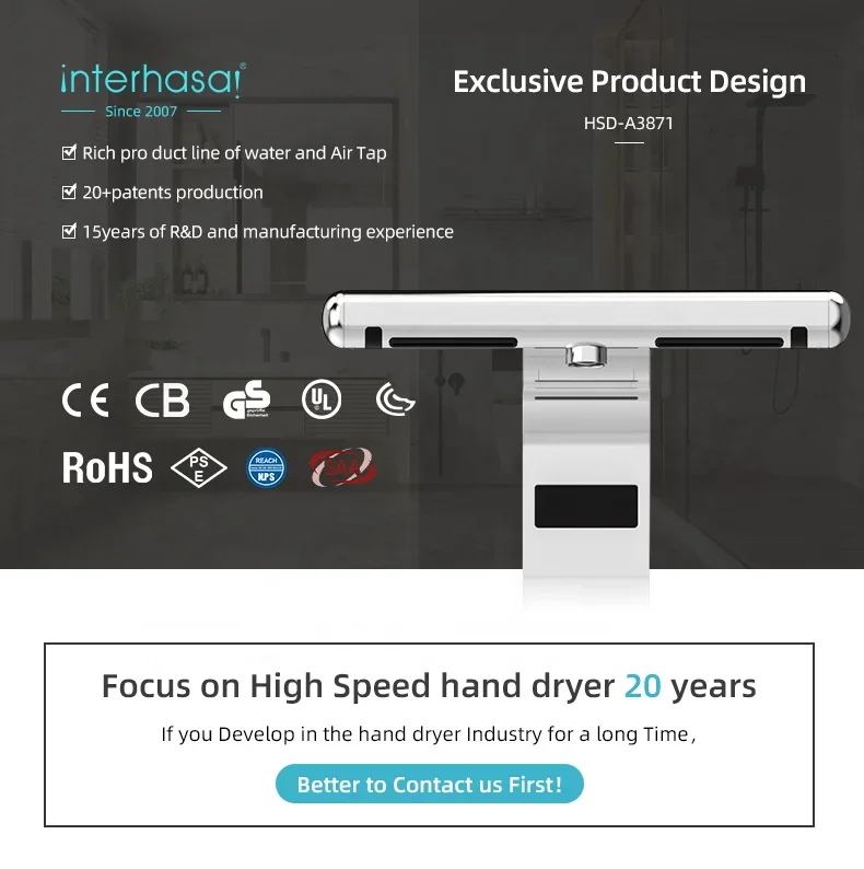 Air tap hand dryer 2 in 1 automatic brass high speed jet hand dryers commercial for toilet with HEPA filter A3871
