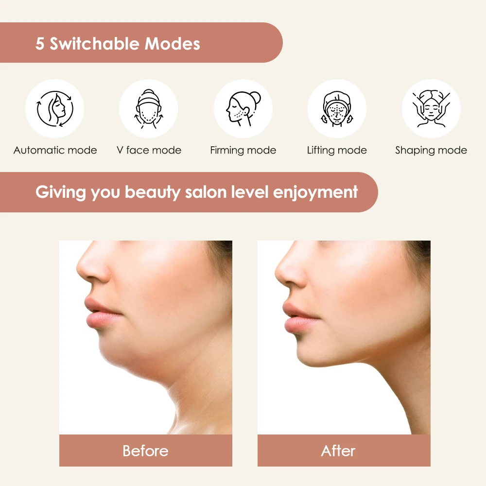 TENS Face Lifting Massager Electronic Muscle Stimulator Microcurrents for Face Double Chin Remover V Massager 5 Modes