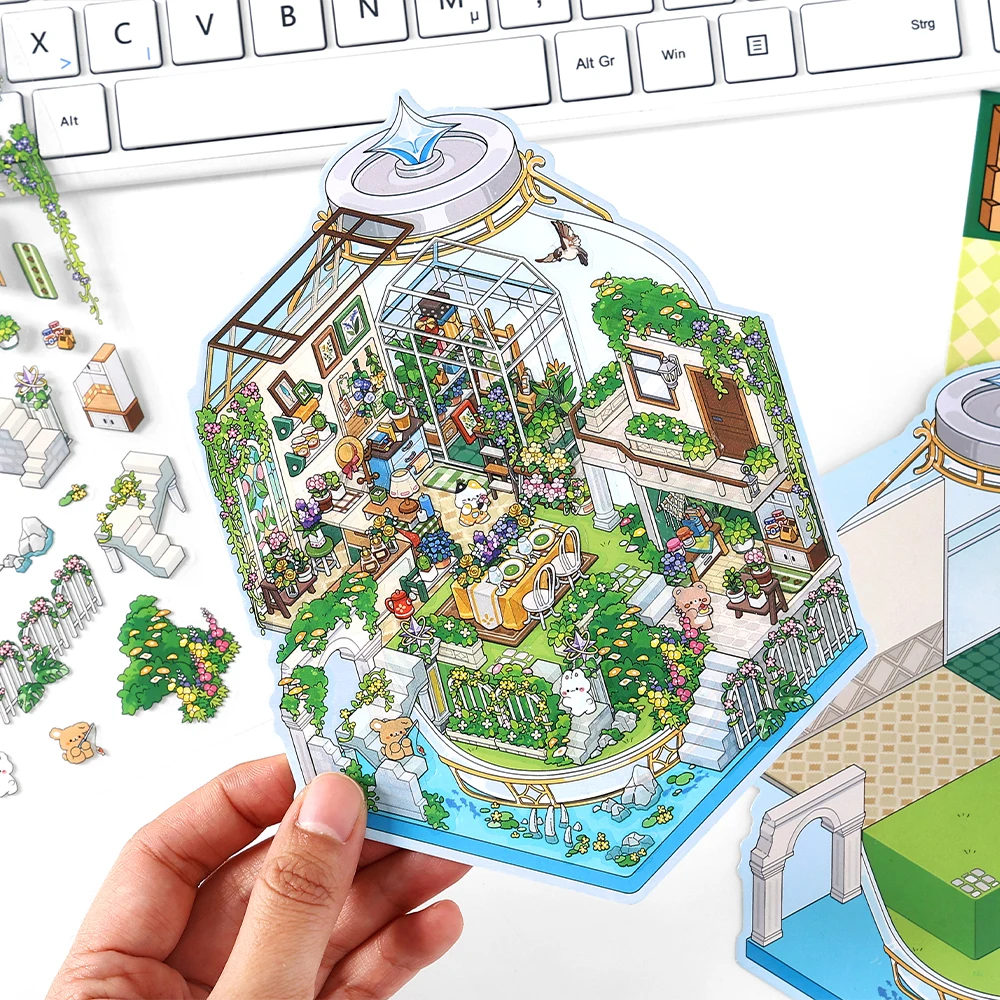Kawaii Deep Sea Home 3D DIY Landscape Sticker Pocket Cabin Scene Stacking Pasting Festival Birthday Gift for Kid Child