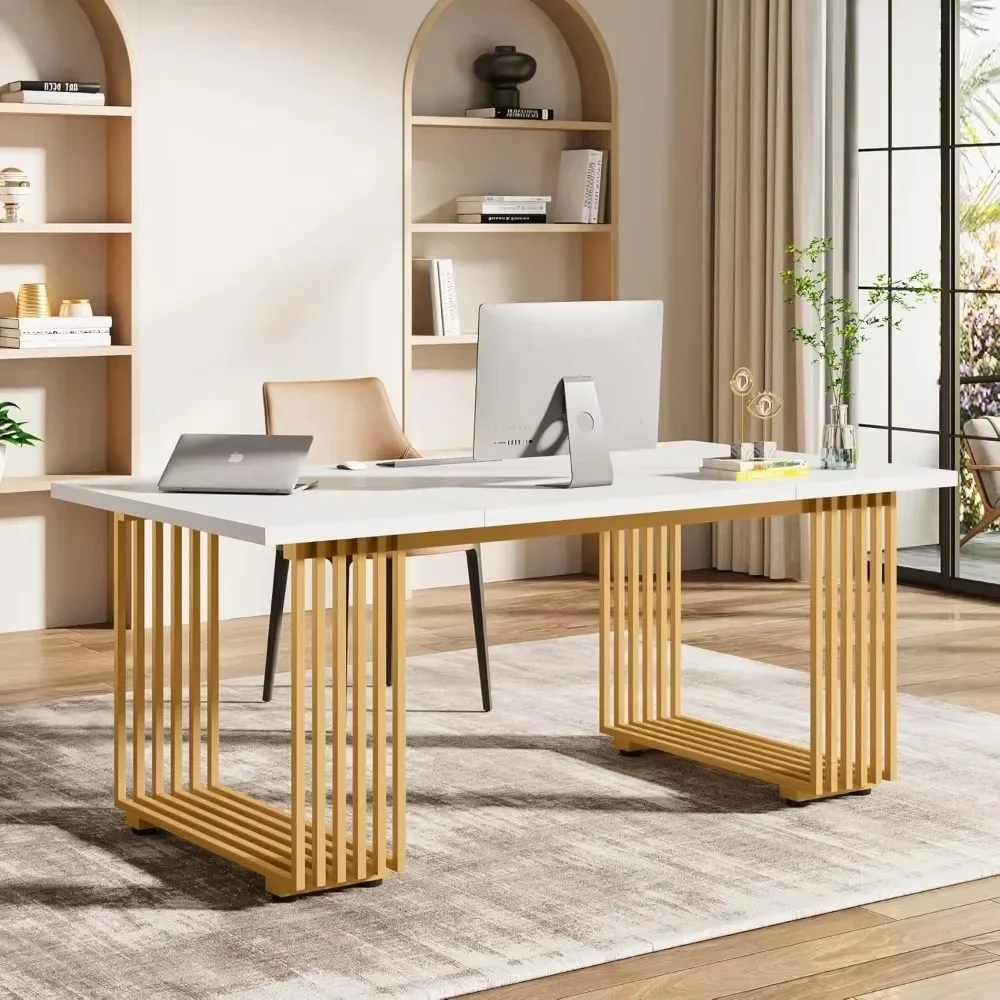 Computer Desk,70.9" Desk,  White Executive Desk Metal Legs,Study Writing Desk, Large Workstation Office, Conference Table 2