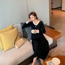 

Pregnant Women's Clothing Spring and Autumn New Temperament Long Sleeve Elastic Knitted Skirt Thin Dress Maternity Clothes Dress