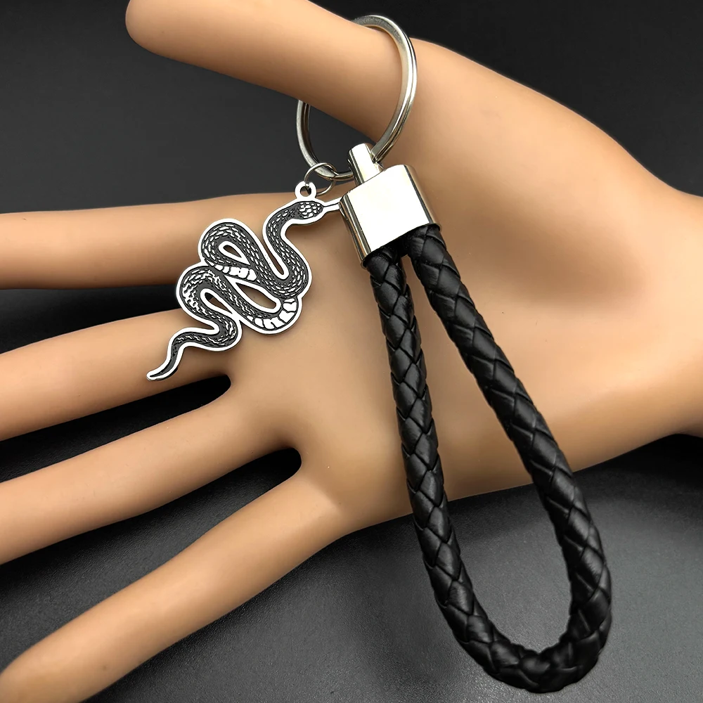 Asclepius Schlange Gothic Schlüsselring Für Frauen Männer Edelstahl Silber Farbe Männlichen Mode Männlichen Tasche Charme Schlüsselbund Schmuck Geschenke – Detail 6