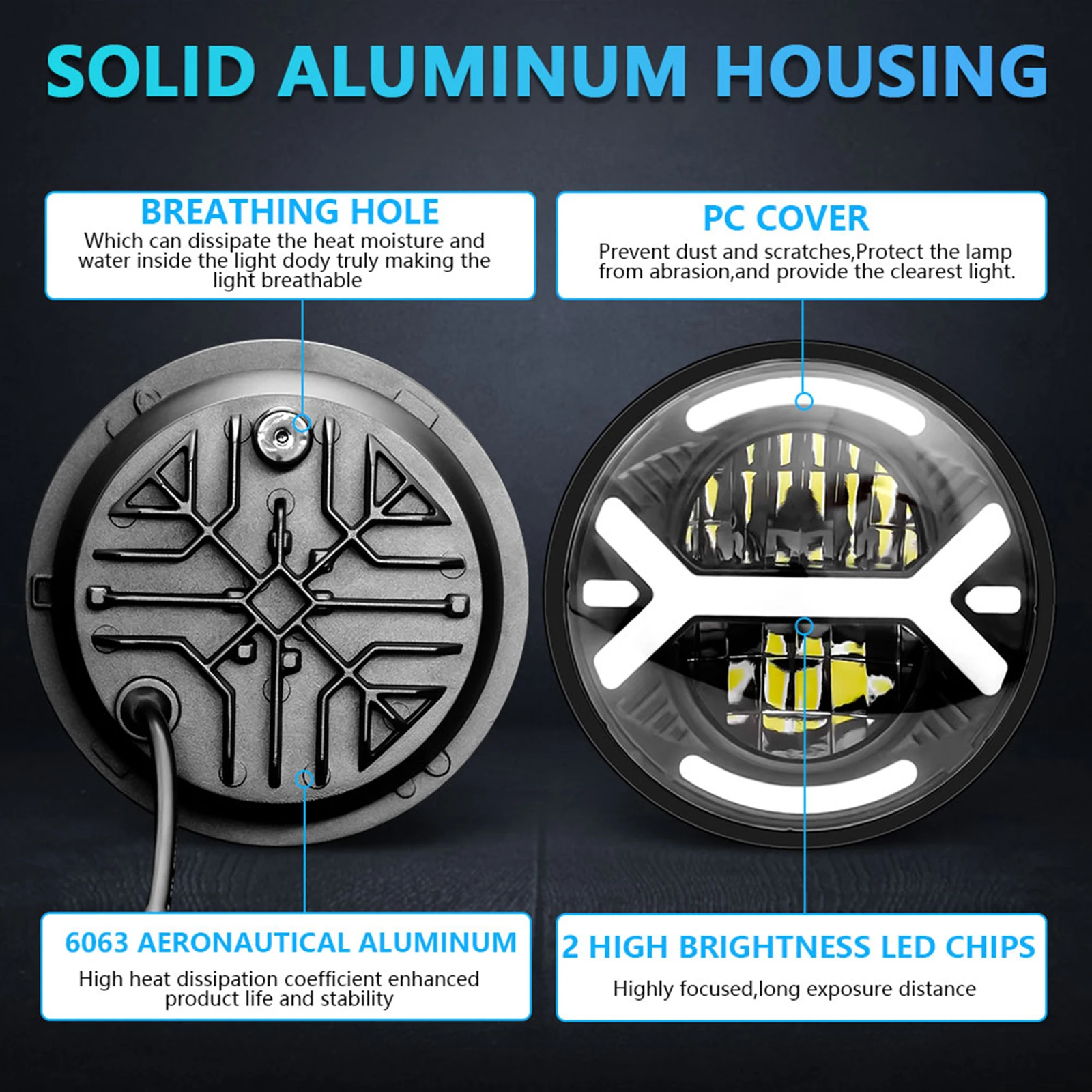 LED Motorcycle Headlight, 5-3/4 5.75 inch IP67 Waterproof Car Headlamp with DRL/Turn Signal/Low Beam/High Beam