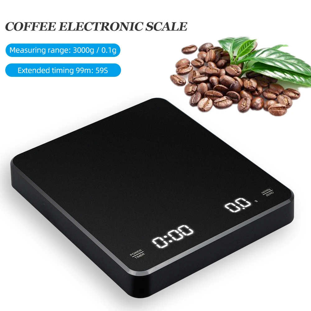  3kg/0.1g Digital Coffee Scale with Timer Rechargeable Electronic Smart Kitchen Balance Precision Espresso Scales Measuring Tools 