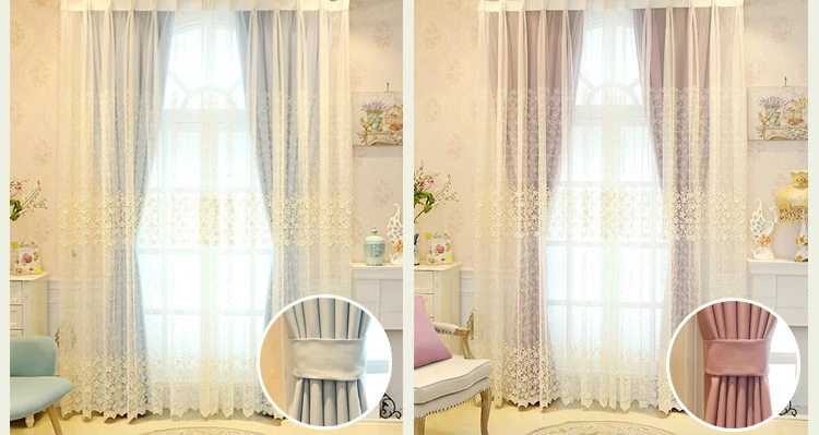 Korean Pastoral European Tulle Shading Floor Curtains for Living Dining Room Bedroom Windows Door Kitchen Embroidered Partition