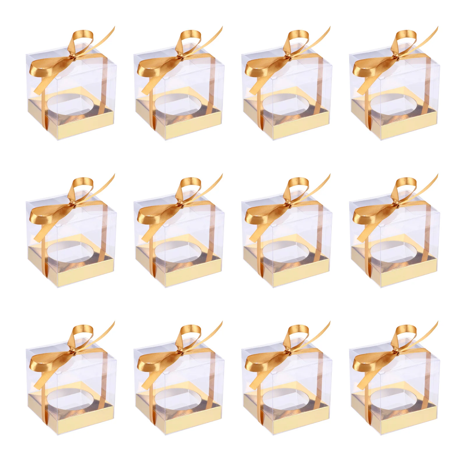 12Pcs Gold Cake Box Transparent Food Container Bakery Boxes Cake Packaging Boxes For Home Use Pvc Crisper Storage Containers