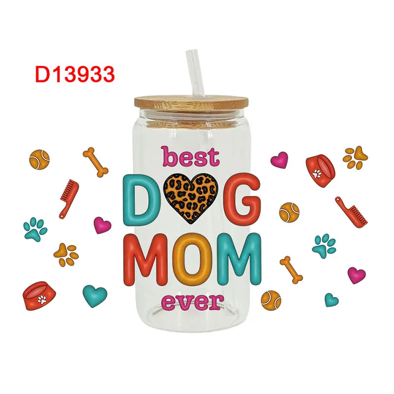 3D UV DTF Transfers Stickers 16oz Cup Wraps Animal Dog Mom Printed For DIY Glass Ceramic Metal Leather Etc. D13930 dtf transfer sticker