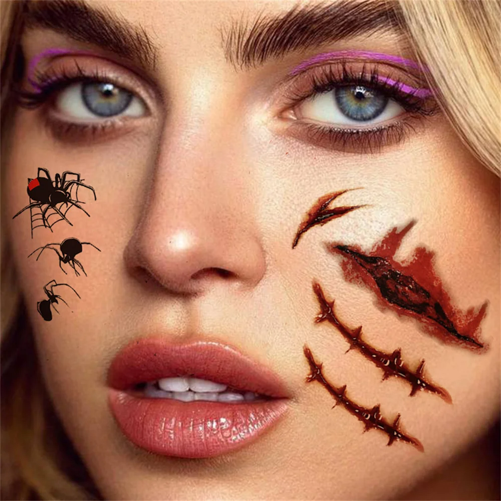 Halloween Zombie Temporary Tattoos Special Costume Neck Fake Tattoos  Waterproof 3D Bite Mark Tattoo Sticker With Fake Scab Blood - AliExpress, image size:1000x1000