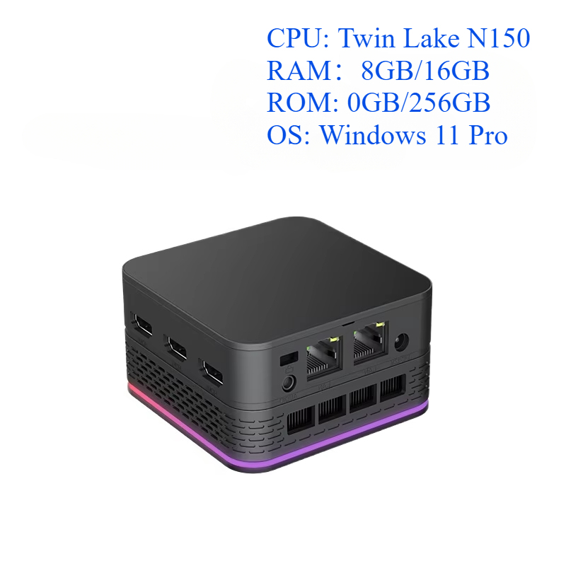 T9 Plus Mini PC - Intel N150 Quad-Core 16GB LPDDR5 0GB/256GB SSD Windows 11 Pro 2 LAN Triple Display Small Computer