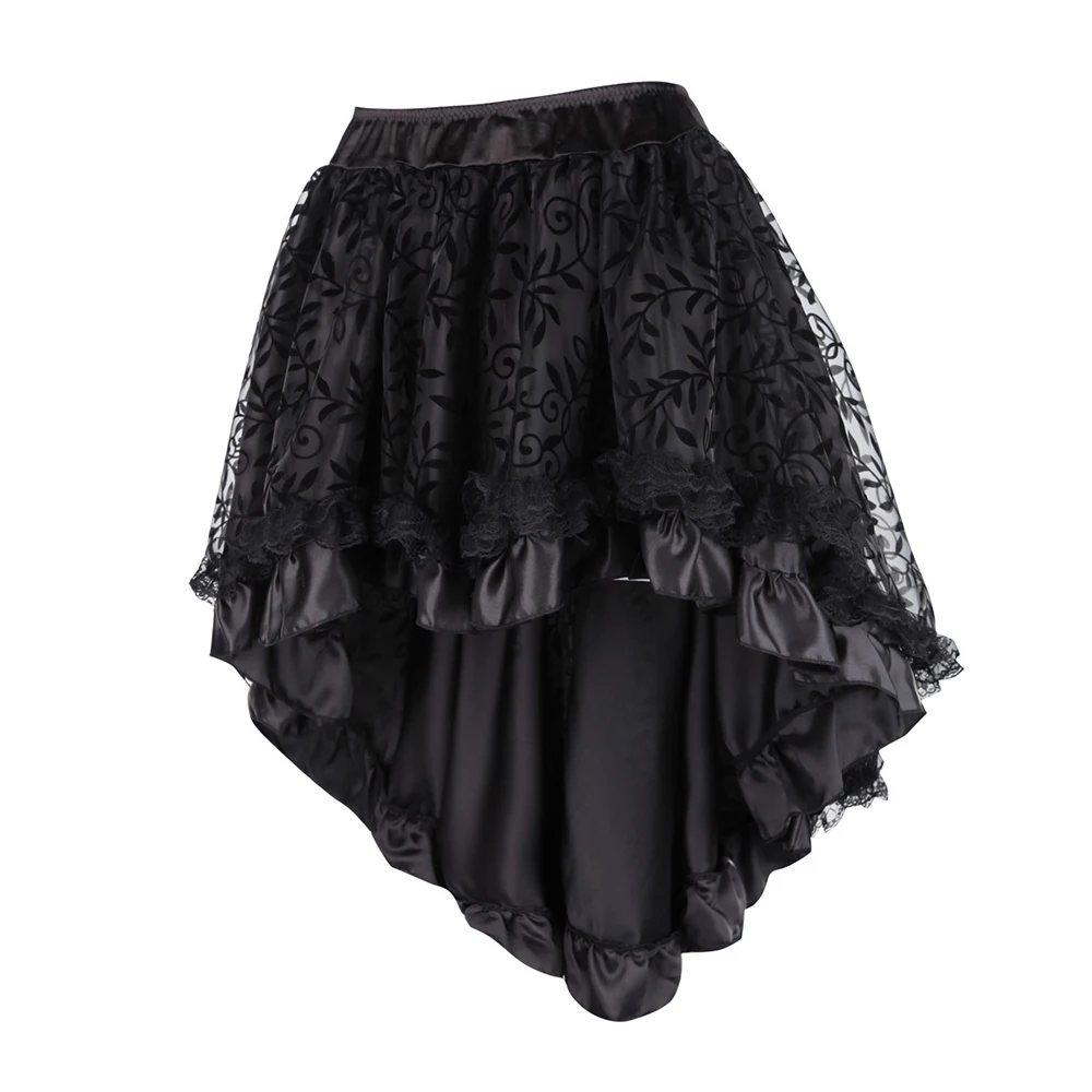 Plus Size Brown/Black Women's Victorian Asymmetrical Gothic Steampunk Corset Skirt With Back Zip 5