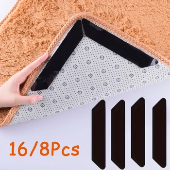 16/8pcs Carpet Non-slip Sticker Reusable Washable Anti Curling Carpet Patch Fixed Stickers Floor Rug Mat Tape Gripper Corner Pad