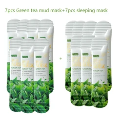 14 - Piece Sakura Skincare Set: Mud Face Mask & Sleeping Masks for Anti - Aging and Radiance (Green tea set)