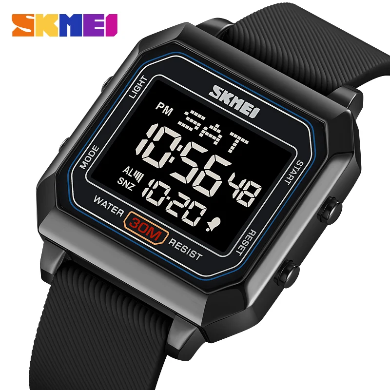 

SKMEI Multifunction Dightal Countdown Sport Watches Mens Silicone Strap Back Light 5Bar Waterproof Stopwatch Wristwatch Alarm