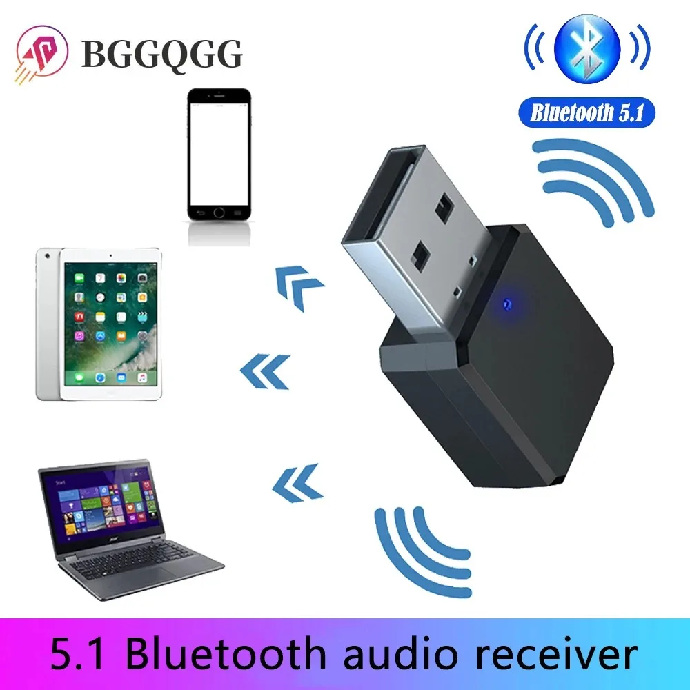 BGGQGG Bluetooth Adapter USB Bluetooth 5.1 Receiver 3.5mm AUX Jack for PC Car Music AUX Stereo Audio Adapter TV Headphones