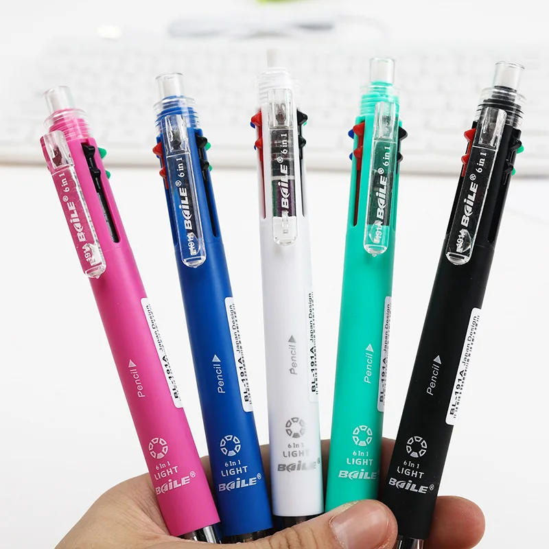 

5Pcs 6 In 1 Multifunction Pen With 0.7mm 5 Colors Ballpoint Pen Refill And 0.5mm Mechanical Pencil Lead Set Multicolor Pen