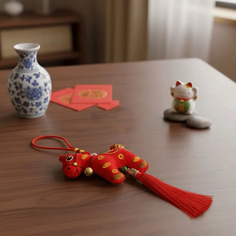 Chinese Style Pony Embroidered Pendant Spring Festival Tassel Horse Hanging Decoration Keychain Zodiac Mascot