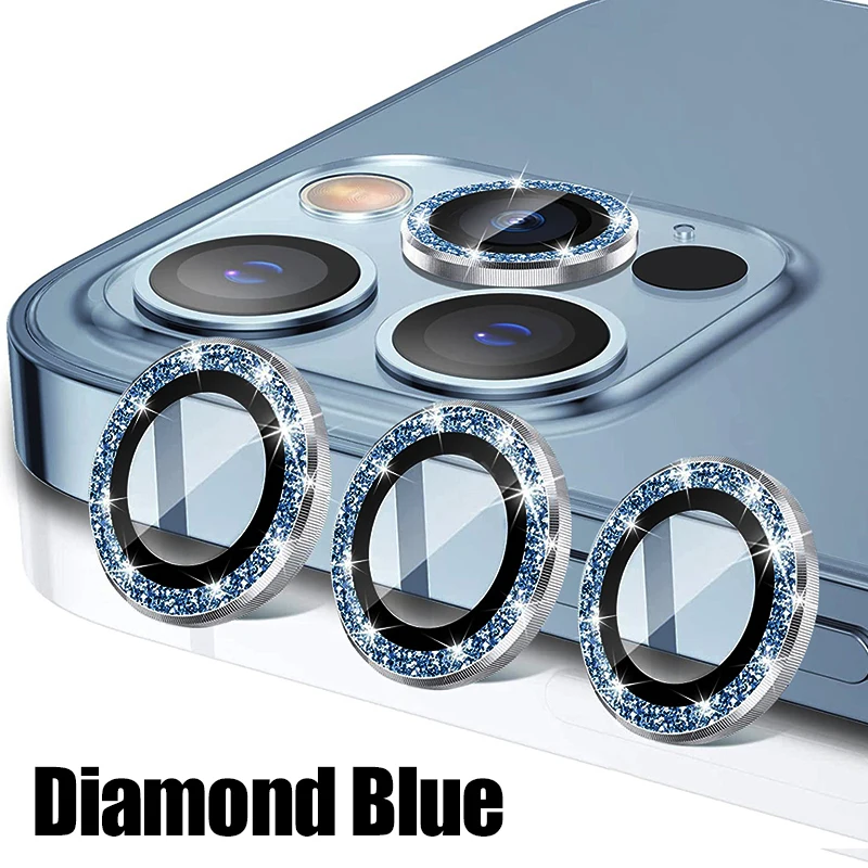 iphone screen protector Diamond Glitter Camera Lens Protector On For iPhone 13 12 Pro Max Mini Metal Ring Lens Glass On iPhone 11 Pro Max Protective Cap phone screen protectors Screen Protectors