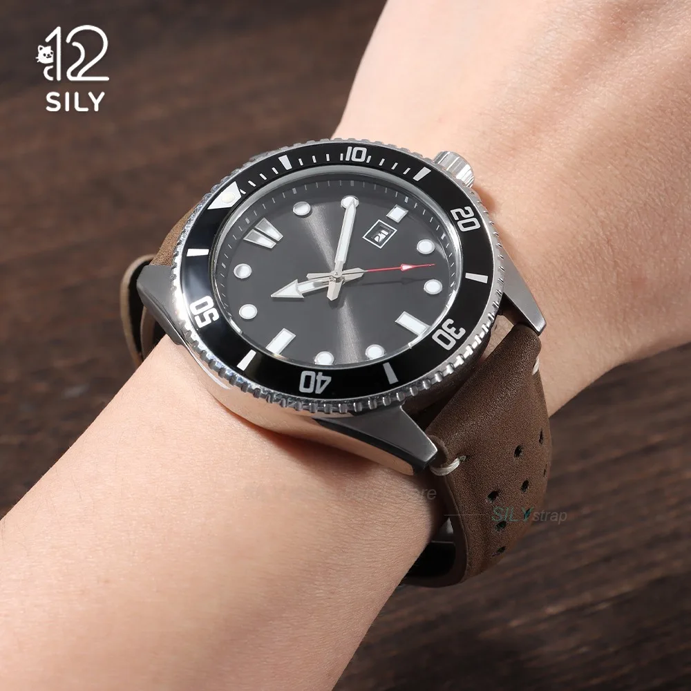 Vintage Brown Leather Strap with Butterfly Buckle - Breathable Business Watch Band Bracelet in Matte Finish