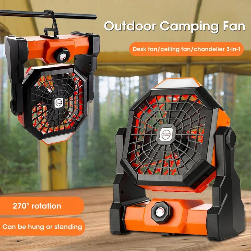 USB Portable Rechargeable Adjustable Speed Lantern Camping Fan With Led Lights For Tent 7800mAh Battery Operated Powered 4