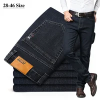 Plus Size 42 44 46 Men's Business Jeans Spring Autumn Stretch Trousers Casual Straight Denim Pants Classic Brand Male Clothing