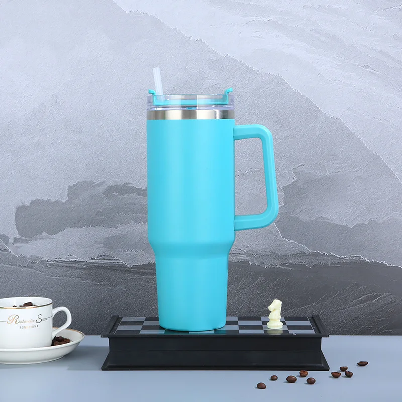Tumbler 40oz Stainless Steel Car Mug with Handle Straw Double Wall Thermal Iced Travel Cup Vacuum Insulated Coffee