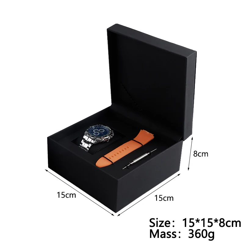 Watch Gift Packing Box with Watch Band Adjuster Tools Watch Case Pu Flap Black  Watch Box Single Organizador Free Custom Logo