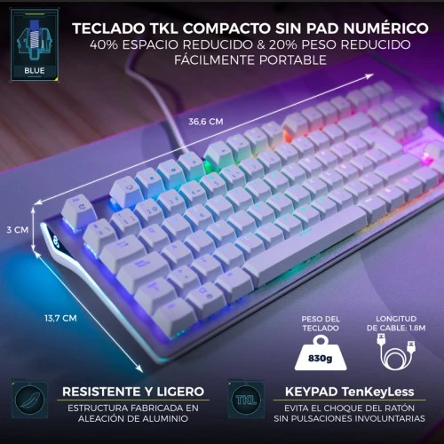 Newskill Teclado Gaming RGB Serike Tkl Plateado