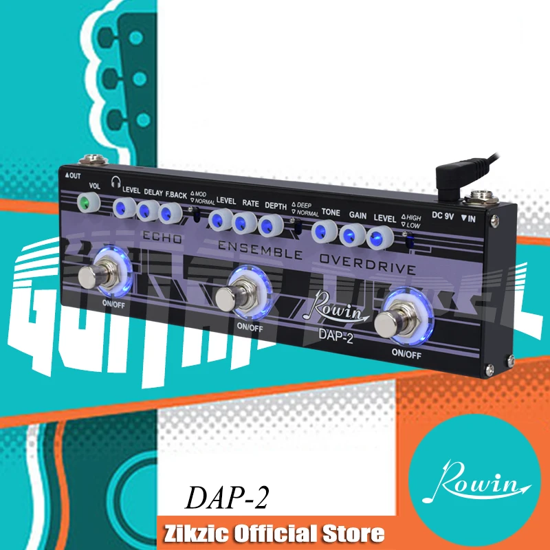 

Guitar Multi-Effect Pedal Rowin DAP-2 Echo,Ensemble,Overdrive 3-in-1 Series Analog Digital Mingle Effects Pedals