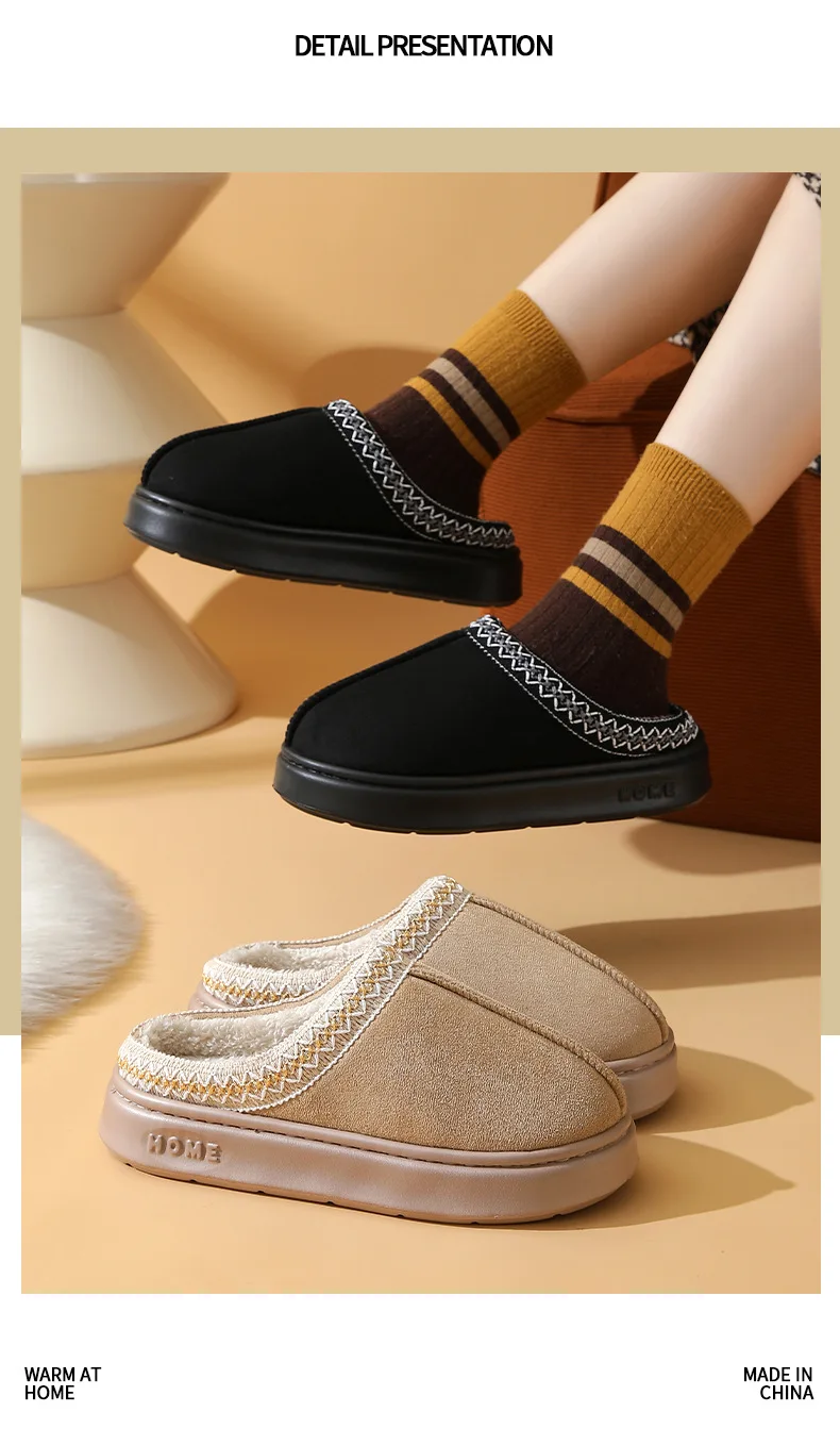 Women's Platform Plush Slippers Warm Winter Indoor Comfort Slides_voghion.com