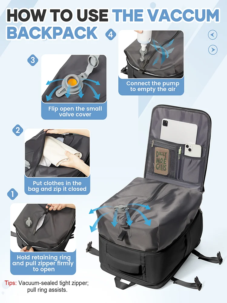 Men's Vacuum Compression Backpack, Large Capacity Cabin Bag Airline Short Distance Travel Backpack Hiking Carry-On Luggage Bags