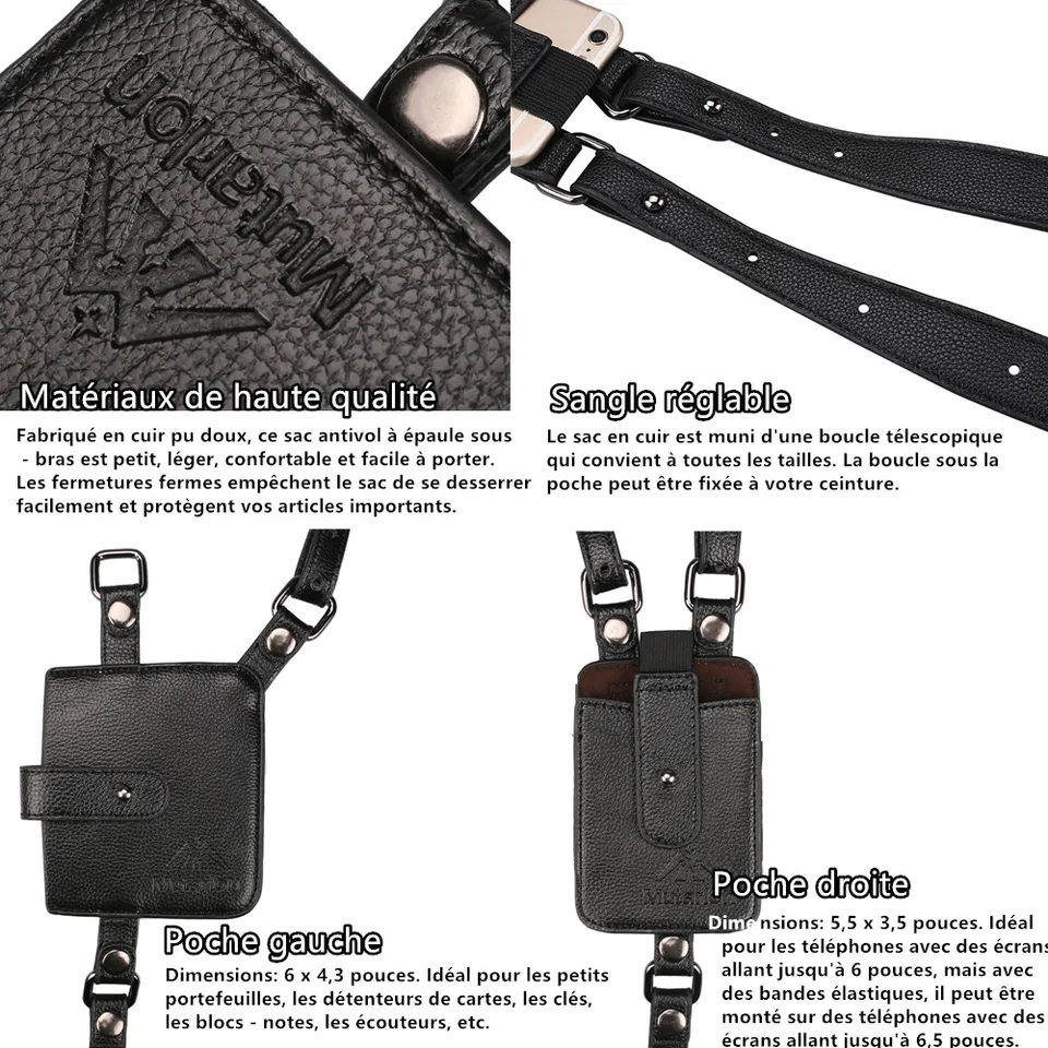 Sac Anti-vol Cuir PU Sac Bandoulière Sécurité Homme - Cuir PU Anti-Vol - Multi-Poches - Idéal Voyage Et Quotidien Pochette Sécurisée Cuir PU