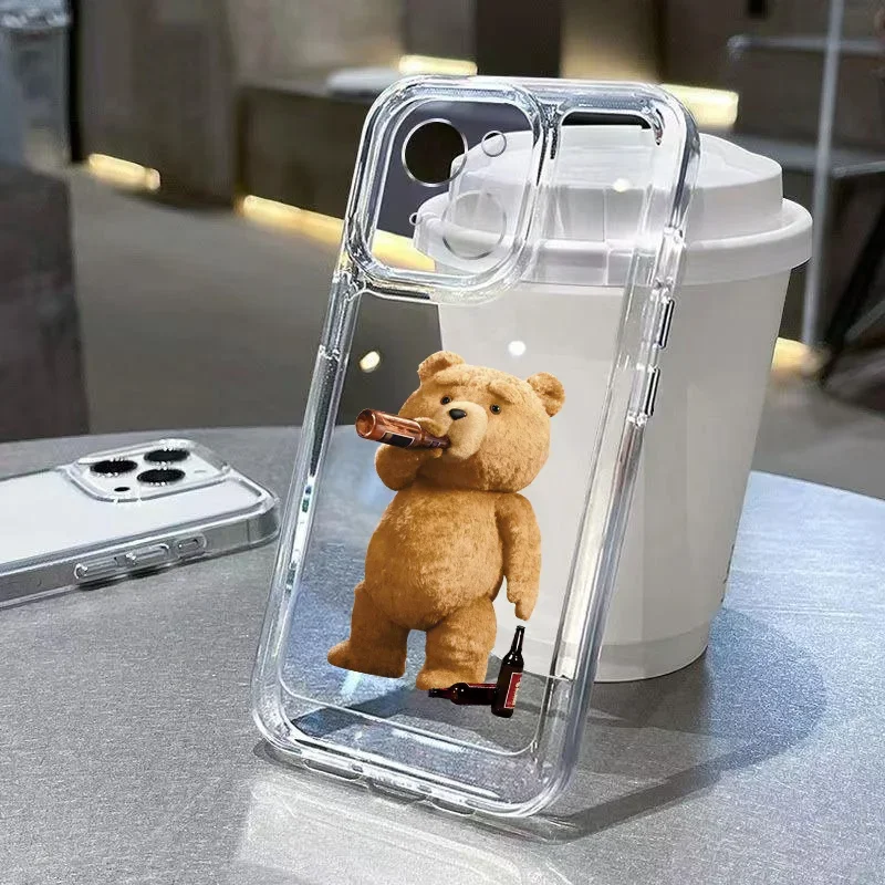 thumbnail image 1 of Funny Cartoon Bear Clear Phone Case For iPhone 14 Pro Max 11 12 13 15 Pro Max Mini X XS XR 78 14 15 Plus Luxury Shockproof Cover, 1 of 5