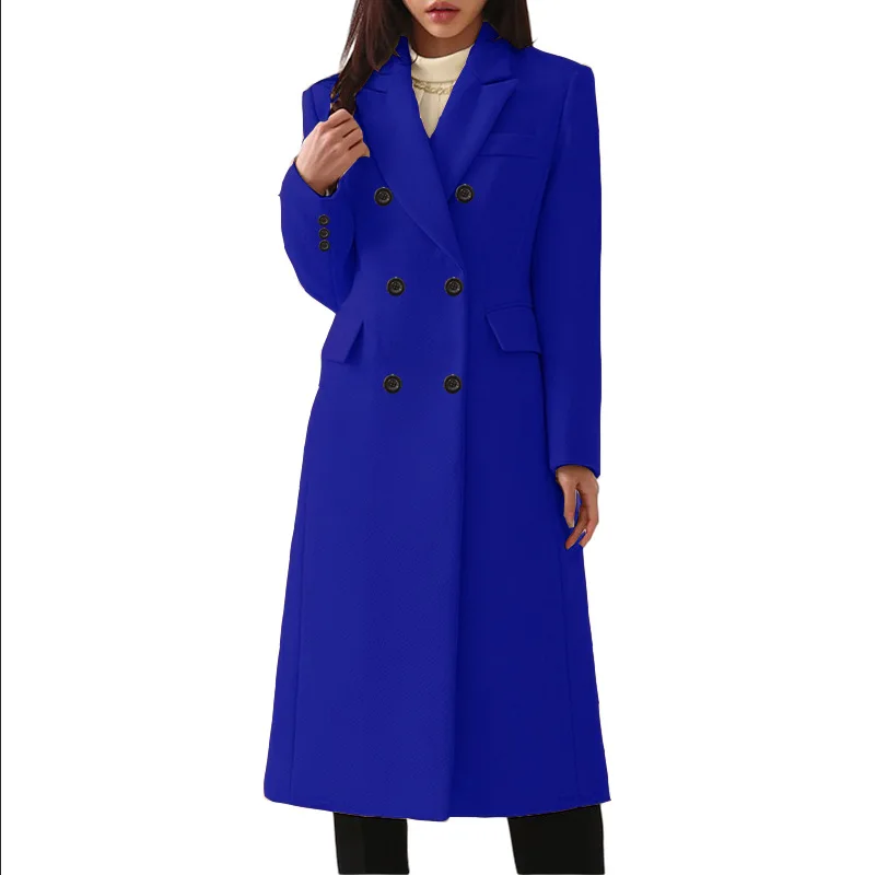 Autumn Winter Ladies Long Trench Coat Jacket Causal Female Women Solid Double-Breasted Woolen Outwear Overcoat Capes Plus Size