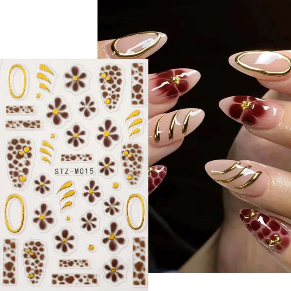 2/4pcs 빈티지 양각 꽃 3D 네일 스티커 블루밍 그라데이션 황금 꽃무늬 레오파드 네일 데칼 DIY 매니큐어 아트 디자인