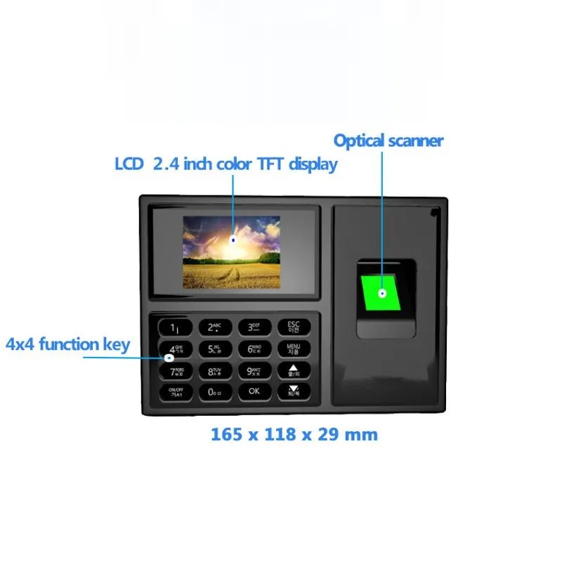 A4 fingerprint time attendance machine password swipe card Russian Persian