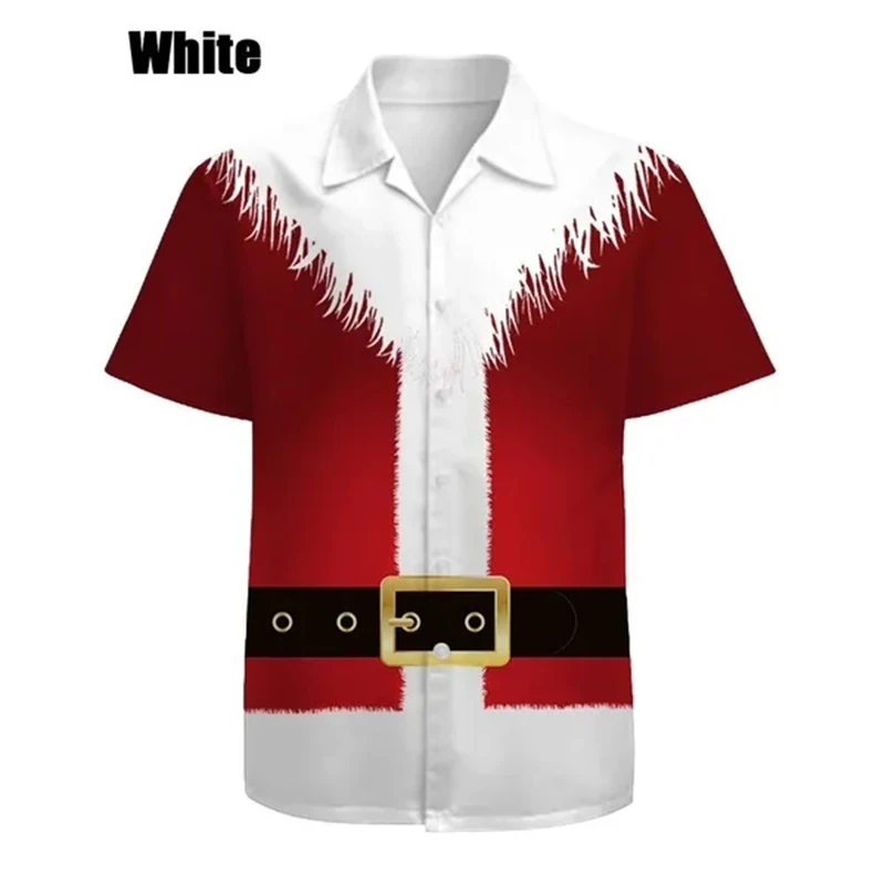 

Рубашка мужская с пуговицами, повседневная Рождественская одежда с принтом Санта-Клауса, пушистая, с короткими рукавами, с лацканами, для косплея