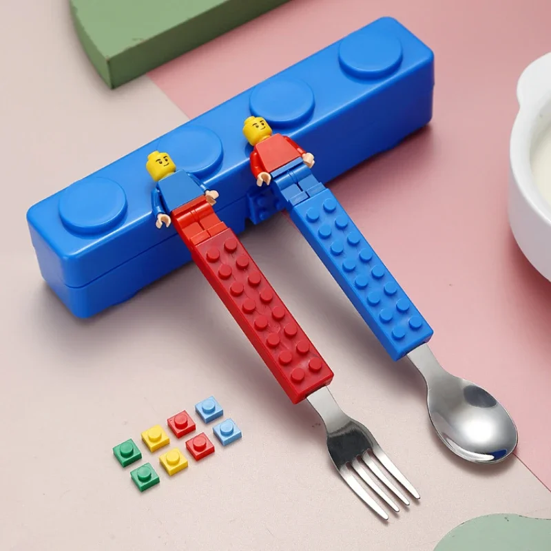 304-Stainless-Kids-Funny-Fork-Spoon-Set-Children-Building-Block-Toys ...