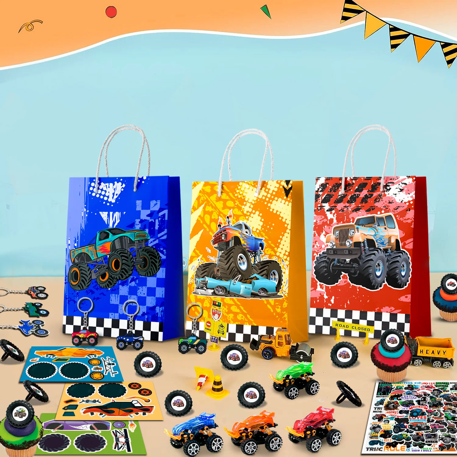 Monster Truck Favors, 110pcs All-In-One Mini Monster Trucks Party Favors Pack Truck Birthday Party Favors for Boys Kids