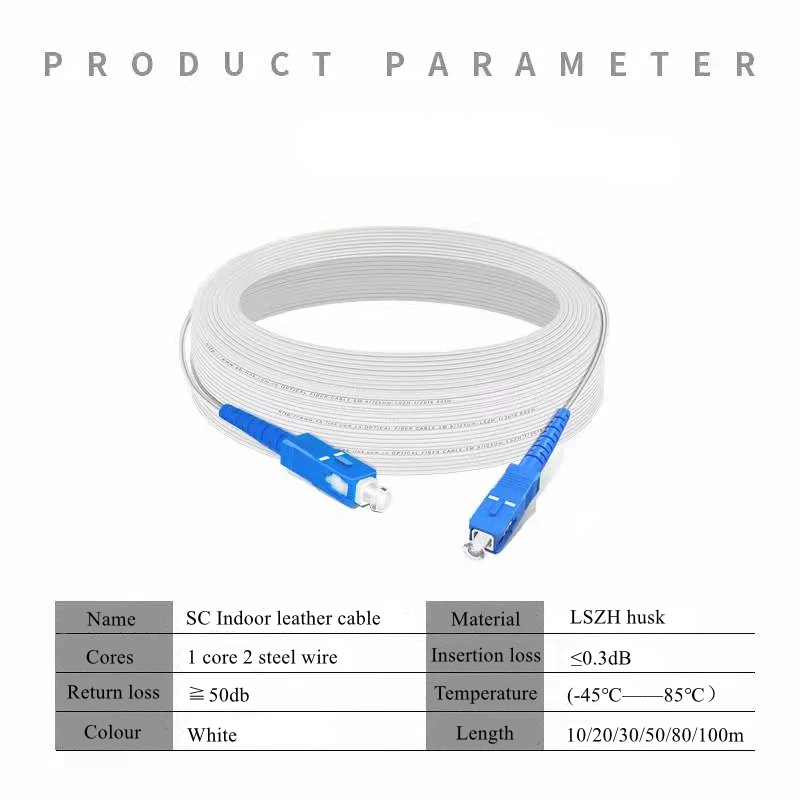 HTOC Fiber Optic Patch Cable Singlemode Simplex SC/UPC To SC/UPC Indoor Drop Fiber Optic FTTH White