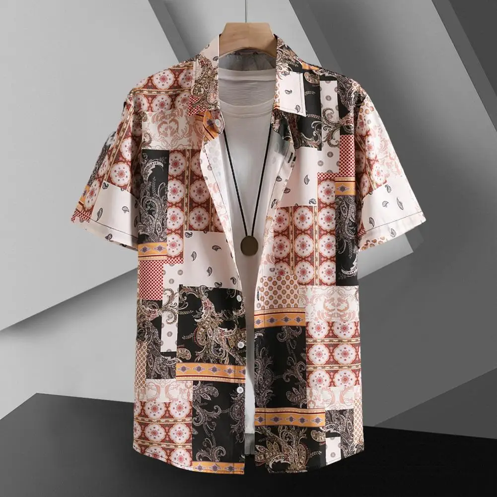 

Retro Cashew Print Shirt Colorful Digital Cashew Print Men's Summer Shirt with Quick Dry Technology Breathable for Vacation