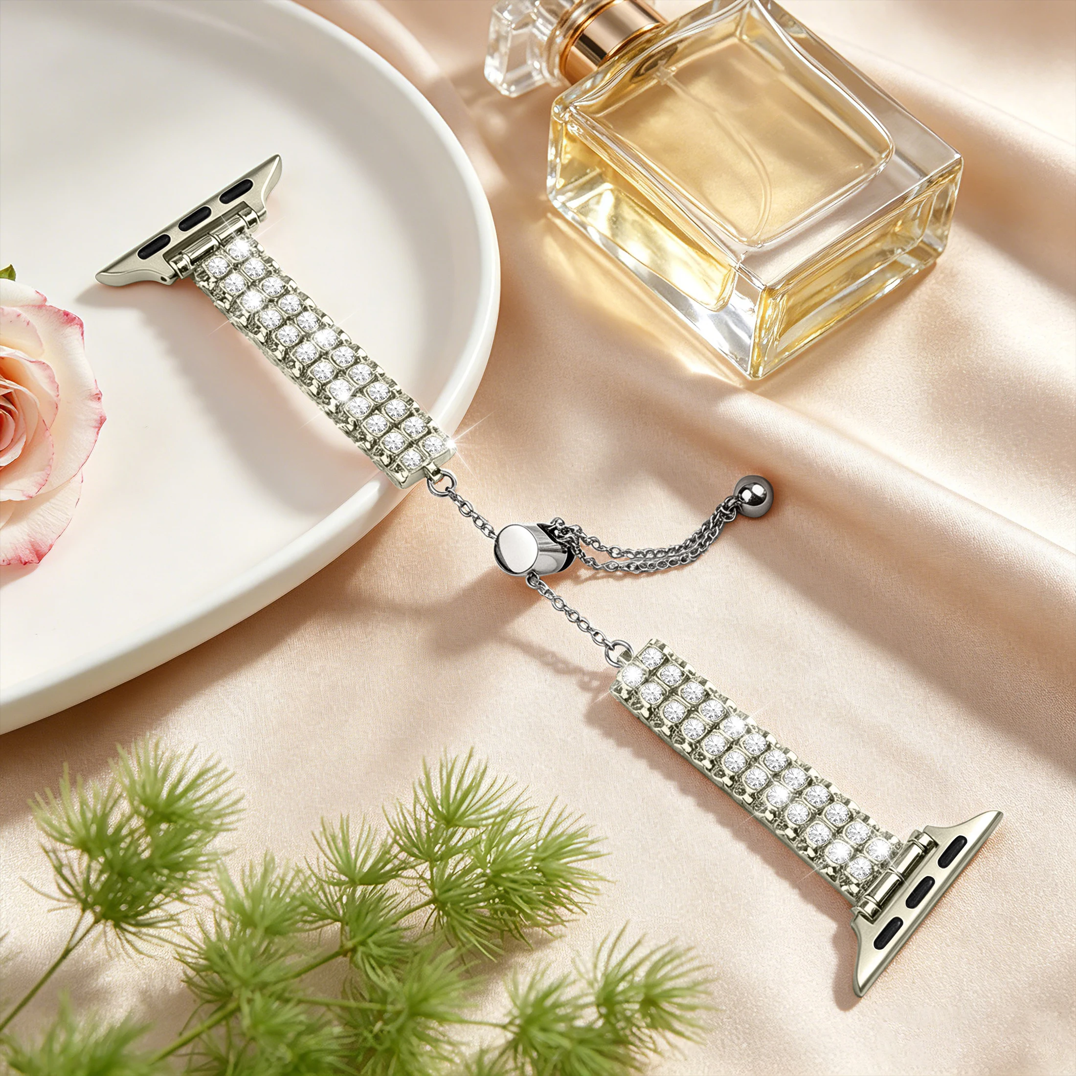 Elegant Shiny Diamond Metal Band - Adjustable Luxury Bracelet Strap, Available in 5 Colors
