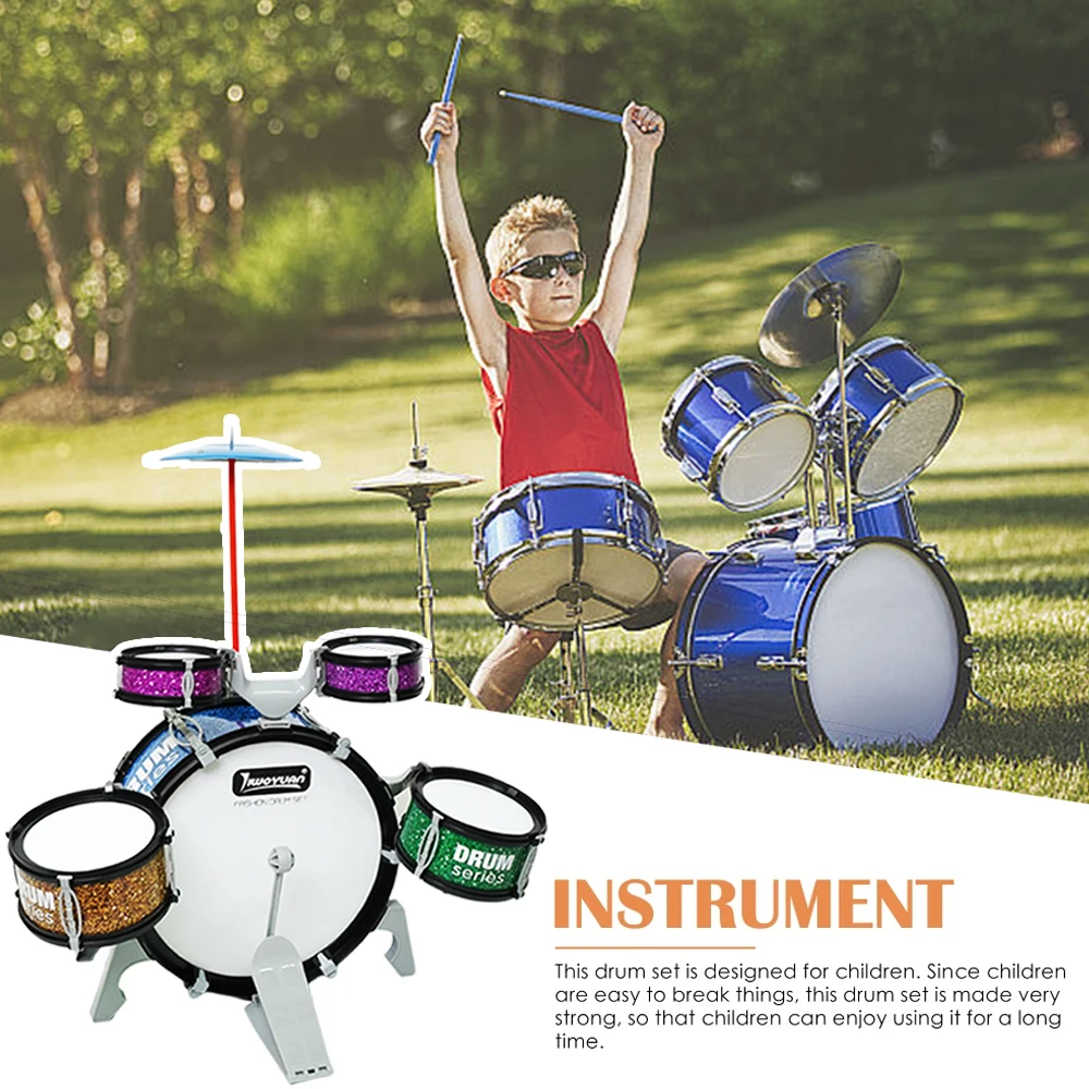 Kids Drum Set Toddler Jazz 7 Drums With Small Stool Drum Stick Set Music Instrument Educational Toy Beginners Montessori Gift 2